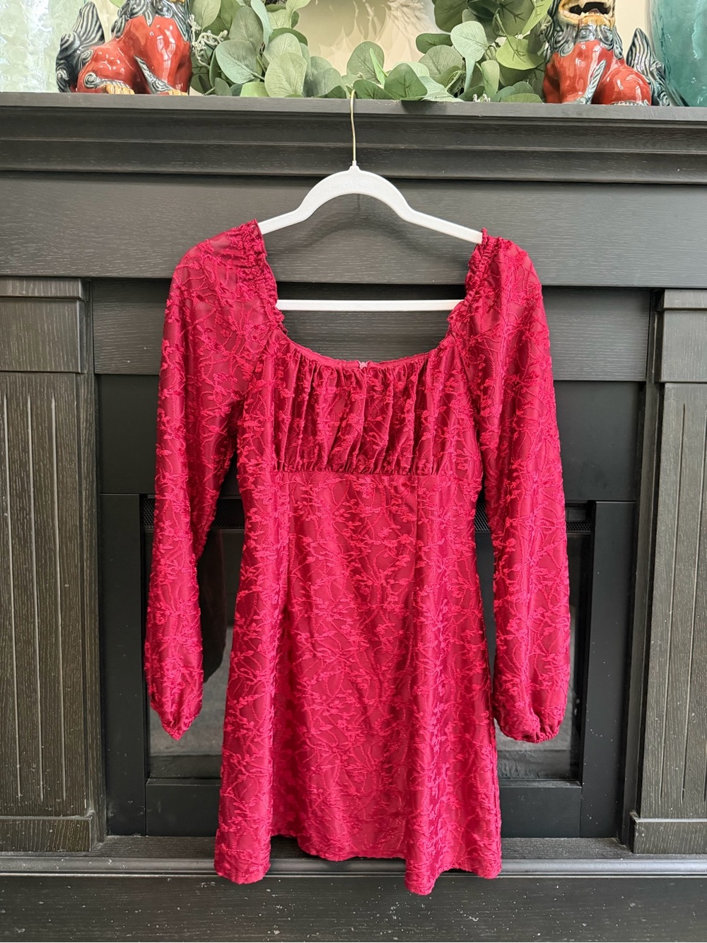 Altar'd State Raspberry Red Textured Long Sleeve Mini Dress